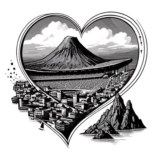 Vesuvius of Naples with the Maradona stadium and the Faraglioni di Capri all in a heart tattoo design idea