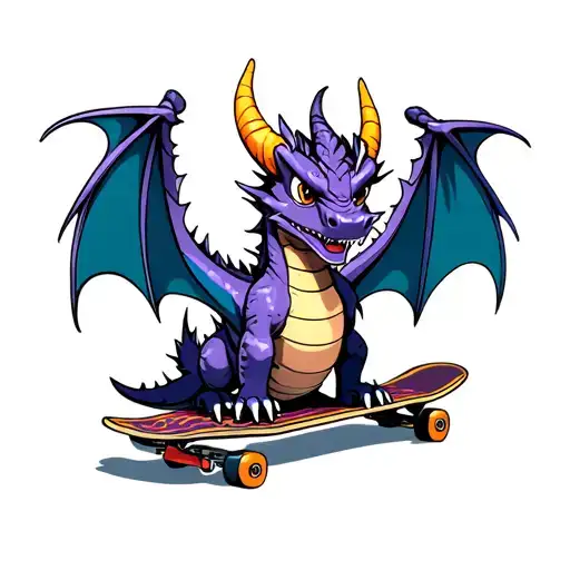 Spyro dragon on skateboard deck transformed tattoo design idea