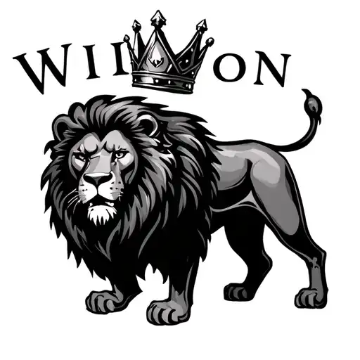"WILSON" lion wearing a crown tattoo design idea