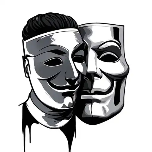 two faced theater mask tattoo design idea