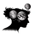 Geography coordinates plus two Venus signs on temple head 52°24′03.2"N 0°44'33.5"W tattoo design idea