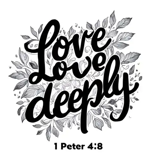 love deeply, 1 peter 4:8 bible verse cursive writing tattoo design idea