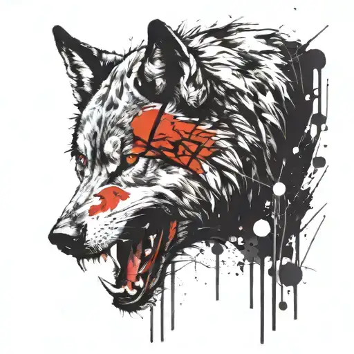 angry bloody wolf standing tattoo design idea