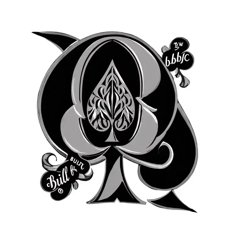 spades symbol with a Q in the center of it. with thw words built for bbc around it tattoo design idea