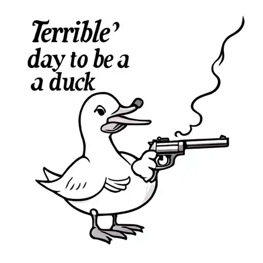 "Terrible day to be a duck" duck holding a gun smoking a cigar tattoo design idea