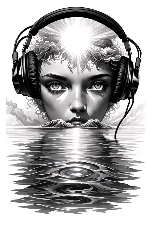 eyes looking down from heaven , sunlight, water waves, romans 12 , dj headphones  tattoo design idea