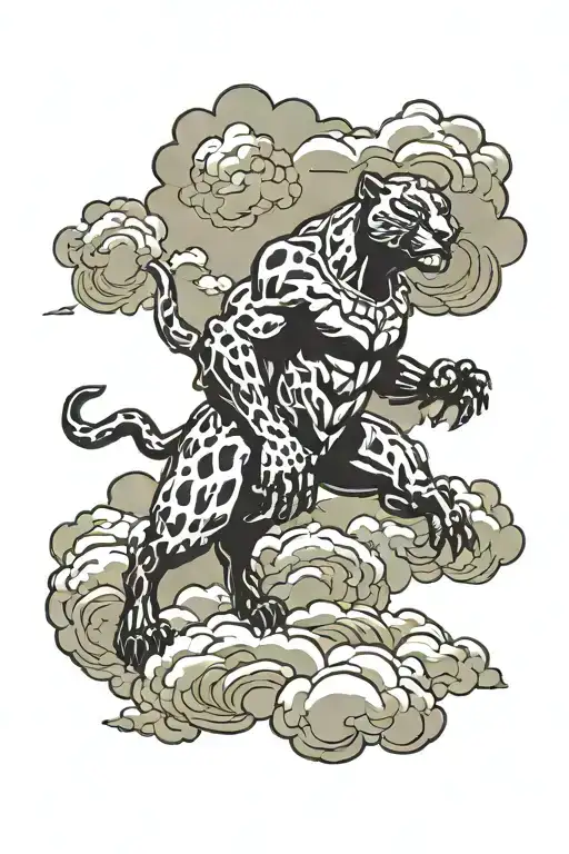 black panther walking on cloud background tattoo design idea