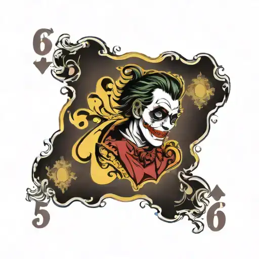 cards, fanned playing cards. numbers 5, 8, 6, 4 and a joker tattoo design idea