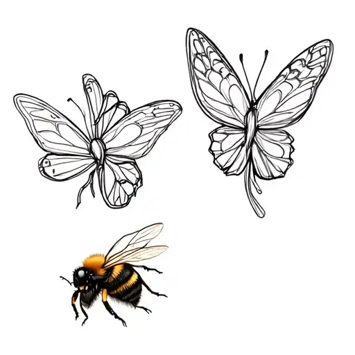 2 butterflies and 1 bumble bee tattoo design idea
