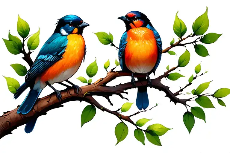 tree branch and birds perched tattoo design idea