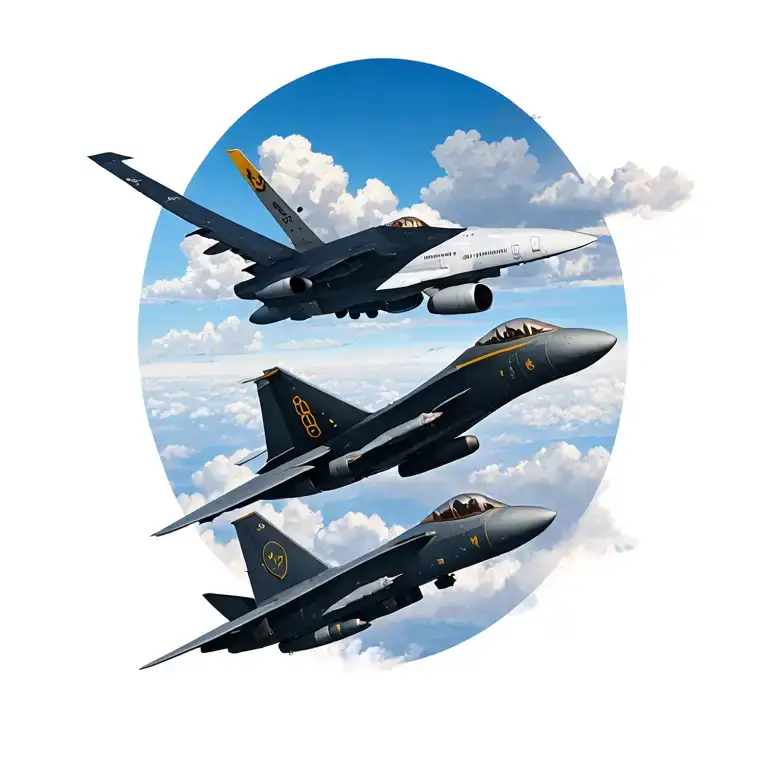 boeing 777 with f22 and b2 bomber racing each other tattoo design idea