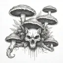 mushrooms growing out of fox skull tattoo design idea