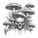 mushrooms growing out of fox skull tattoo design idea