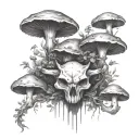 mushrooms growing out of fox skull tattoo design idea
