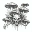 mushrooms growing out of fox skull tattoo design idea