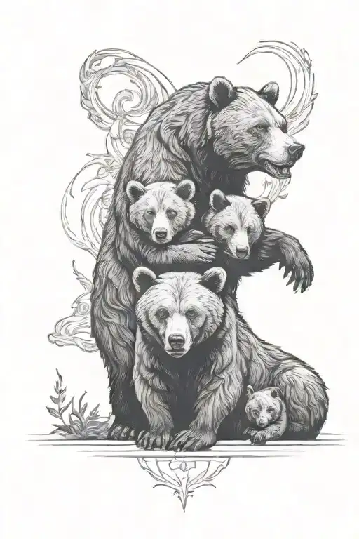 papa bear with cubs playing tattoo design idea