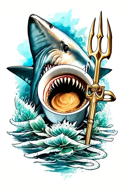 shark, trident and coffee  tattoo design idea