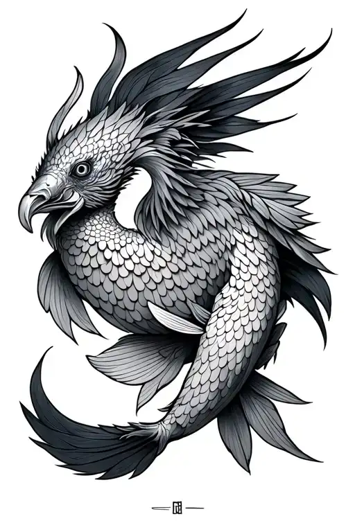 Gemini sign, carp koï phoenix light tattoo design idea