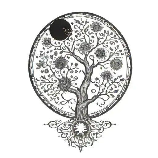 tree of life and sun and moon tattoo design idea