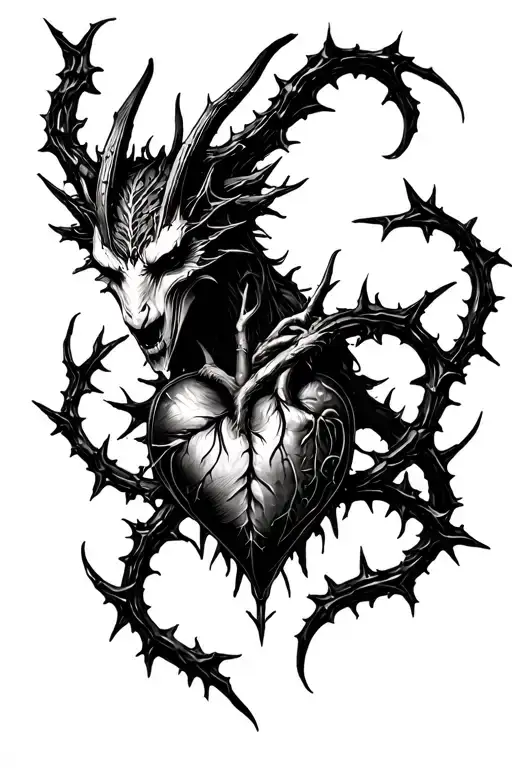 reborn gemini demon and heart of thorns tattoo design idea