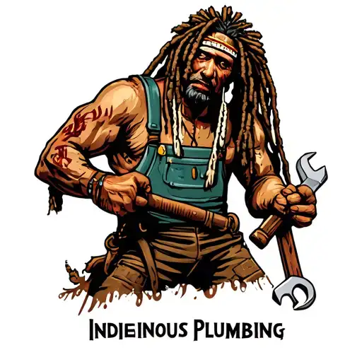 "Indigenous Plumbing " dreadlock Native American plumber holding a wrench tattoo design idea
