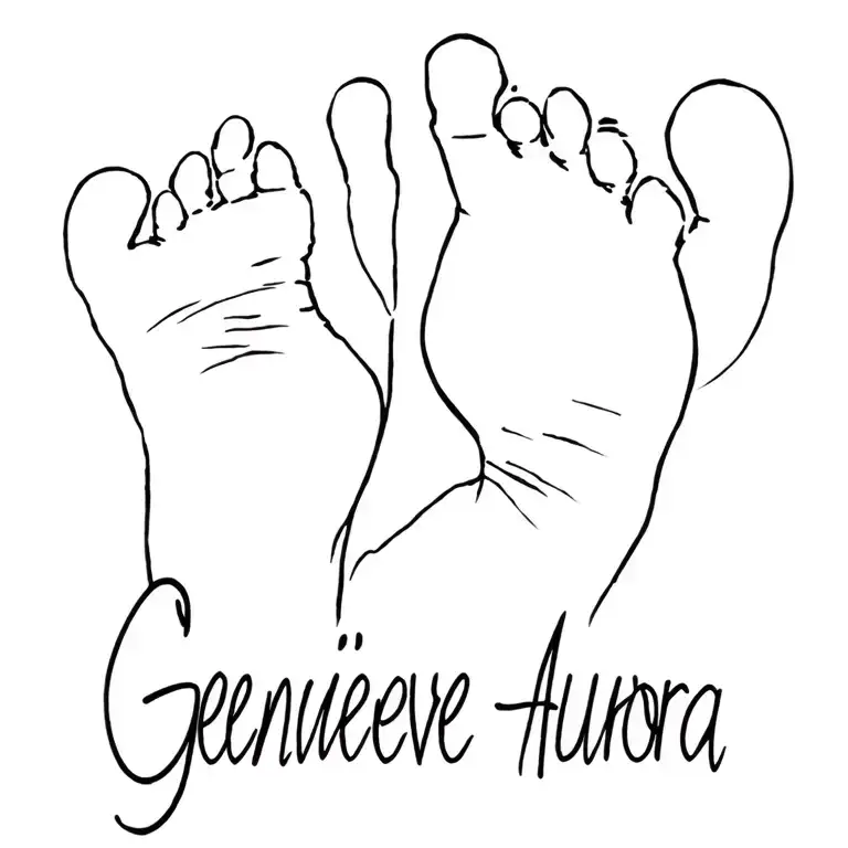 "Genevieve Aurora" child foot print tattoo design idea