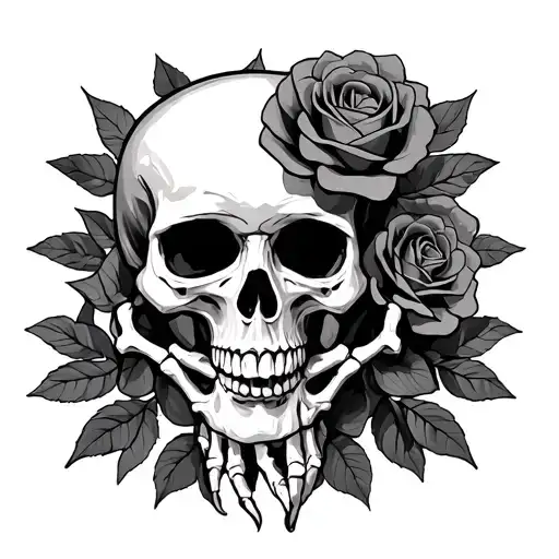 skeleton hands skull roses tattoo design idea