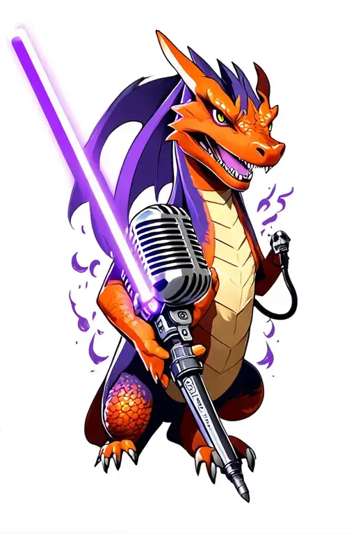 purple lightsaber, charizard, elder wand and studio microphone tattoo design idea