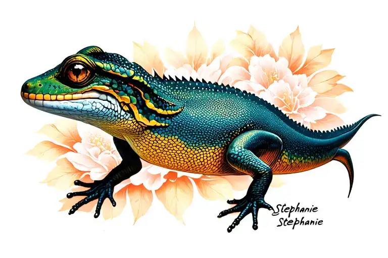 ibiza geko the word stephanie and a reference to black velvet song inside a heavenly scenary  tattoo design idea