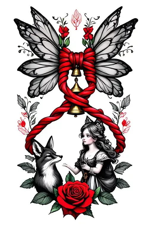 Garter tattoo with red knot girly fairy little prince with the fox and his rose under a bell tattoo design idea