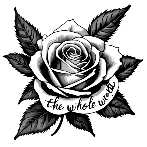 rose with words "ever the whole world" tattoo design idea