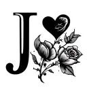 Lowercase j in script cursive style font, the dot above in the “j” will be a heart, on the end of the j’s taile will be  tattoo design idea