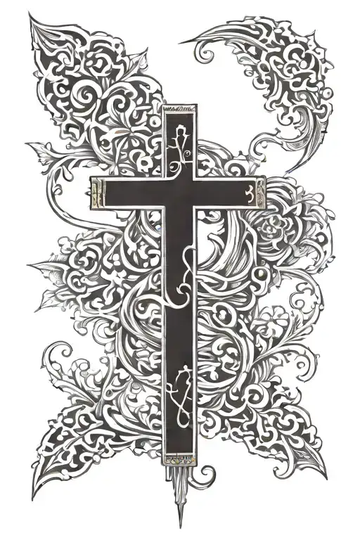 cross with bible verse written tattoo design idea