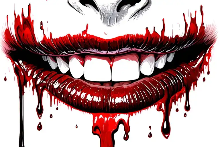 Vampire teeth lips bleeding  tattoo design idea