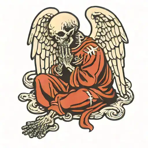 angel skeleton praying tattoo design idea