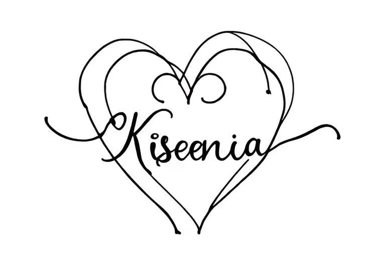 name "Ksenia" line heart shaped lock tattoo design idea