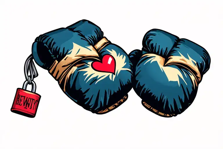 boxing gloves with heart shaped lock tattoo design idea