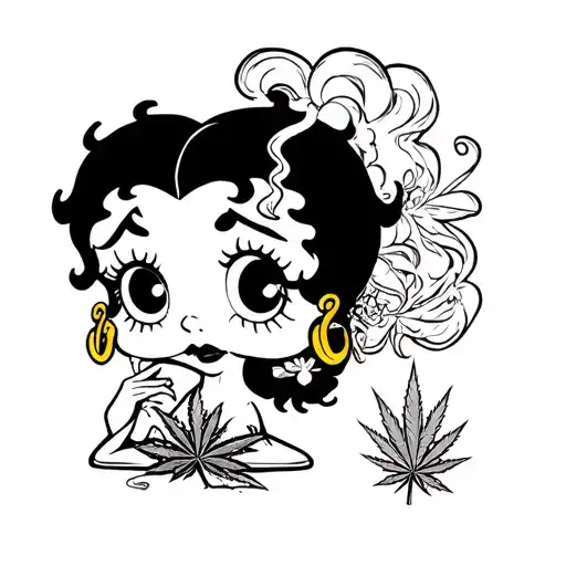 cartton betty boop smoking weed leaf tattoo design idea