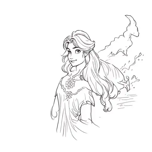 Create a tattoo that covers scar at backside of lower leg 20cm long, fine line style with Elements of Disney and Harry p tattoo design idea