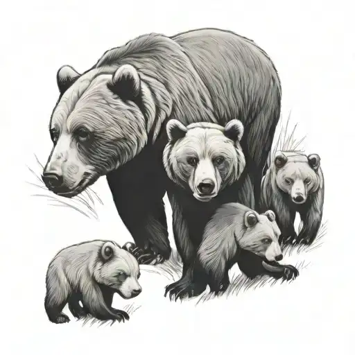 momma bear with four cubs  tattoo design idea