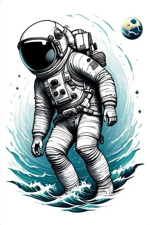 astronaut floating ocean tattoo design idea
