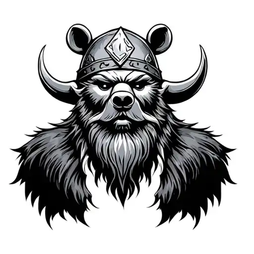 Viking gnome with a Bear head tattoo design idea