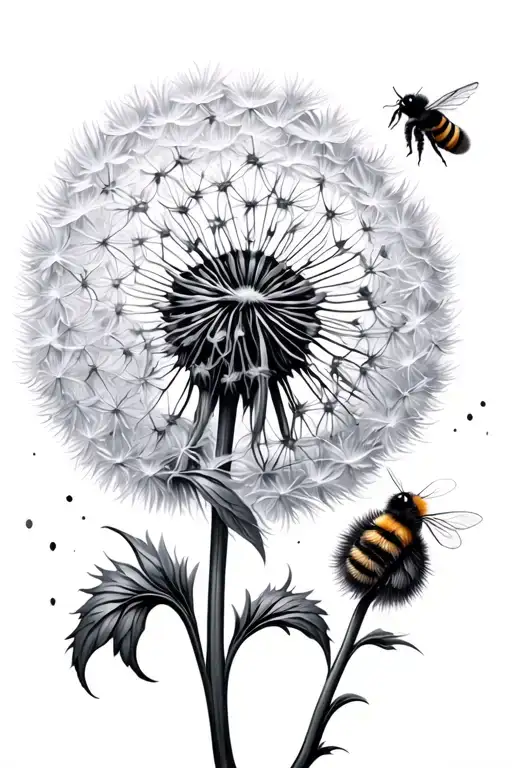 dandelion blowing and a bee flying tattoo design idea