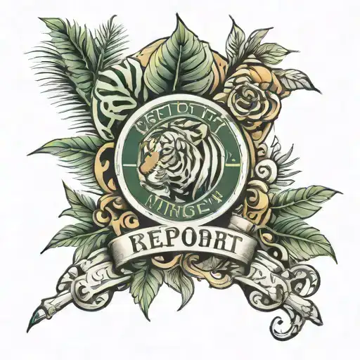 phrase "report jungle" on arm tattoo tattoo design idea