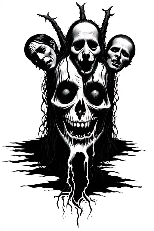 use korn follow the leader front. a scar on the bottom and three faces at the top (depression, anxiety and hypomania  tattoo design idea
