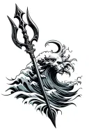 poseidon trident ocean waves tattoo design idea