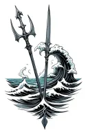 poseidon trident ocean waves tattoo design idea