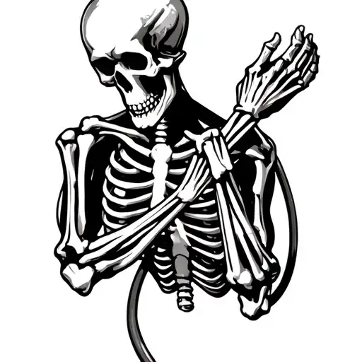 rubber hose skeleton holding his arm tattoo tattoo design idea