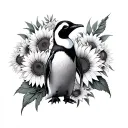 emperor penguin and sunflowers wrapped tattoo design idea