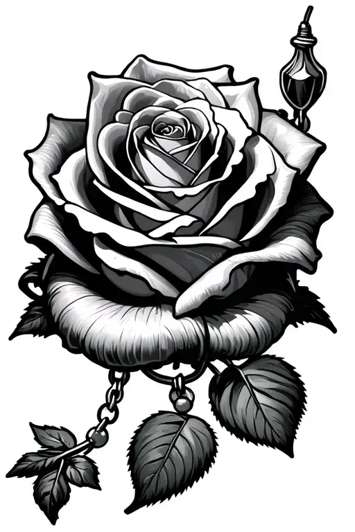 rosary necklace wrapped around 1 rose  tattoo design idea